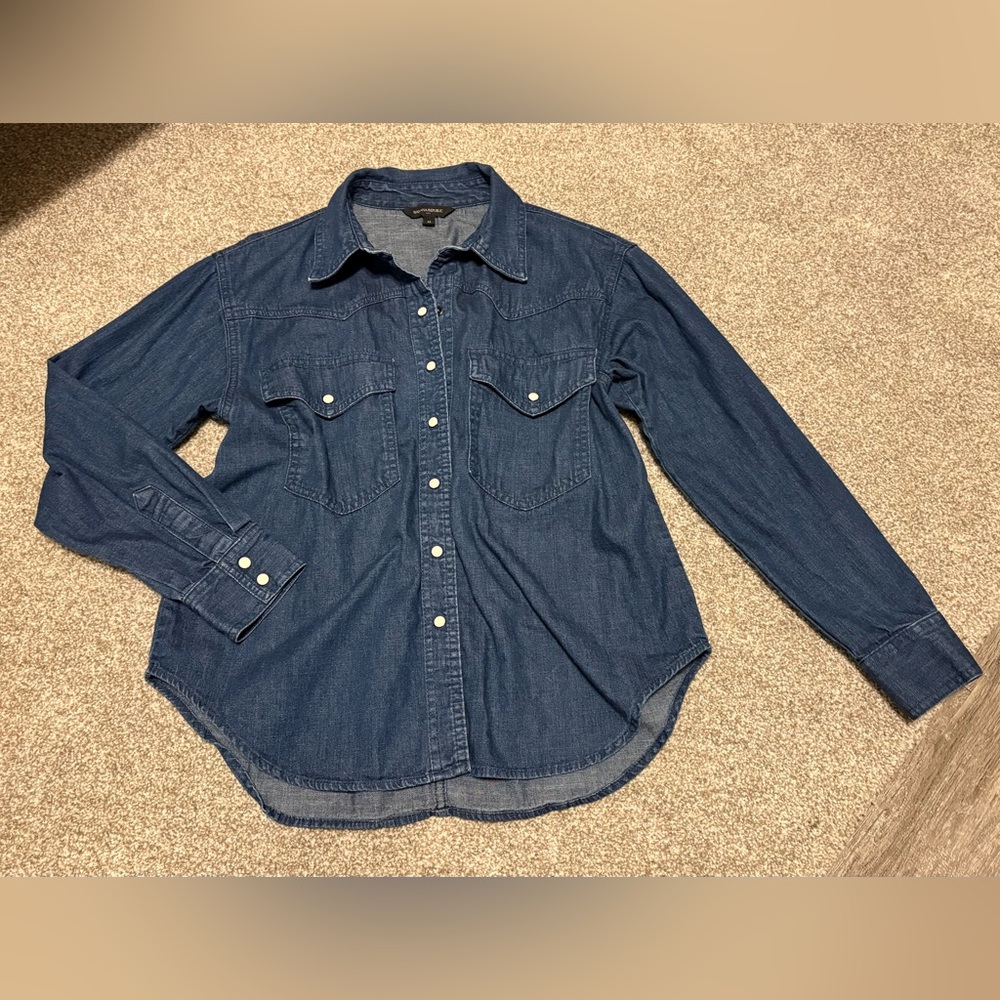 Banana Republic dark wash pearl snap front denim shirt